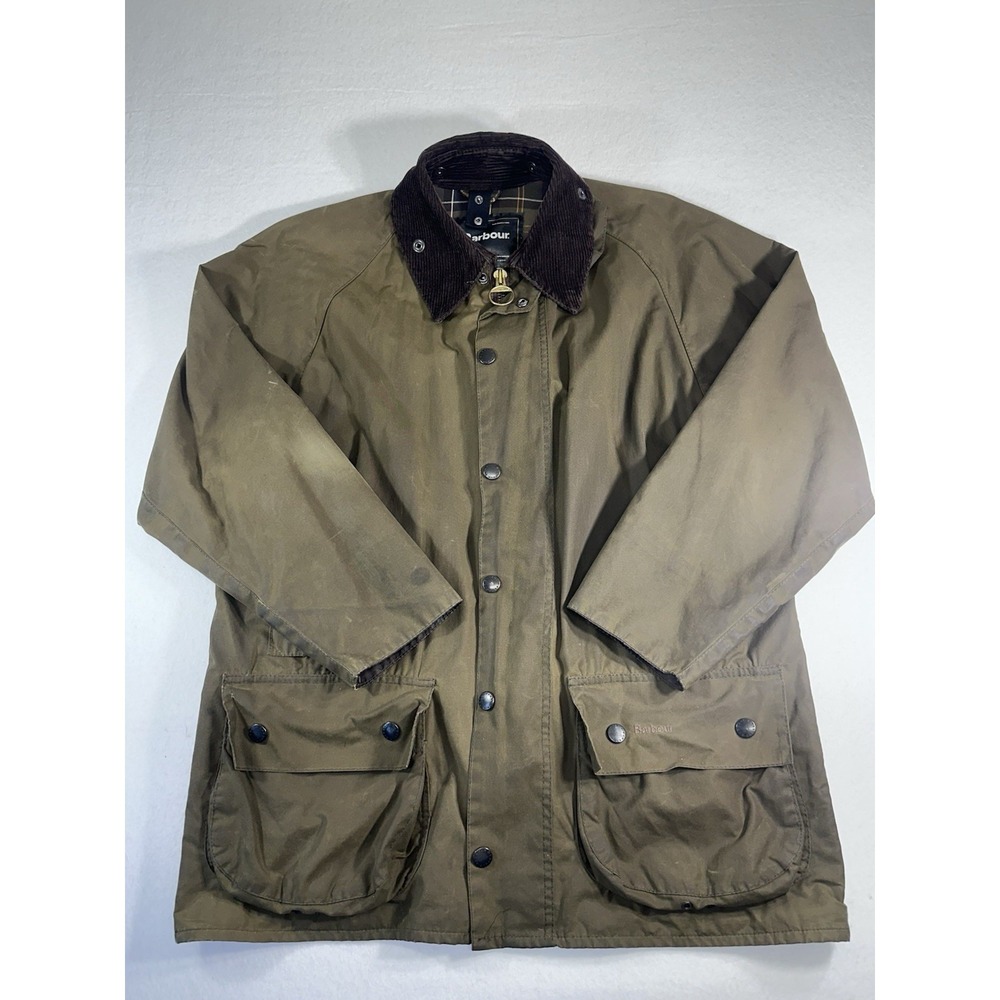 Barbour Classic Beaufort Waxed Cotton Jacket Olive Green Mens Tartan Made in UK